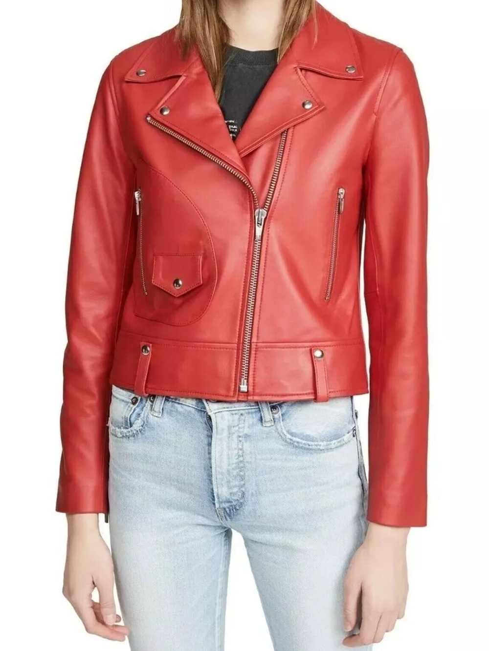 Banana Republic Sz XL Red Lamb Leather Motorcycle Biker Jacket